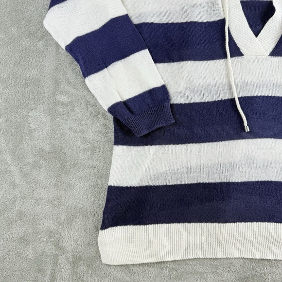 Loft Sweater Tunic Womens White Navy Blue Striped Knit Tasseled Nautical Beach - Picture 8 of 11